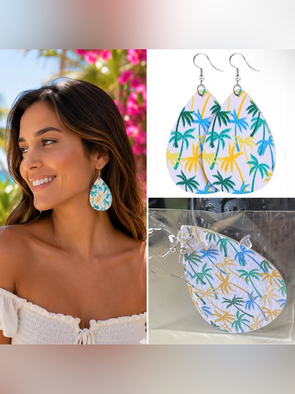 3/$15 Floral Tropical Faux Leather Vegan Leather Earrings Spring Summer Earrings